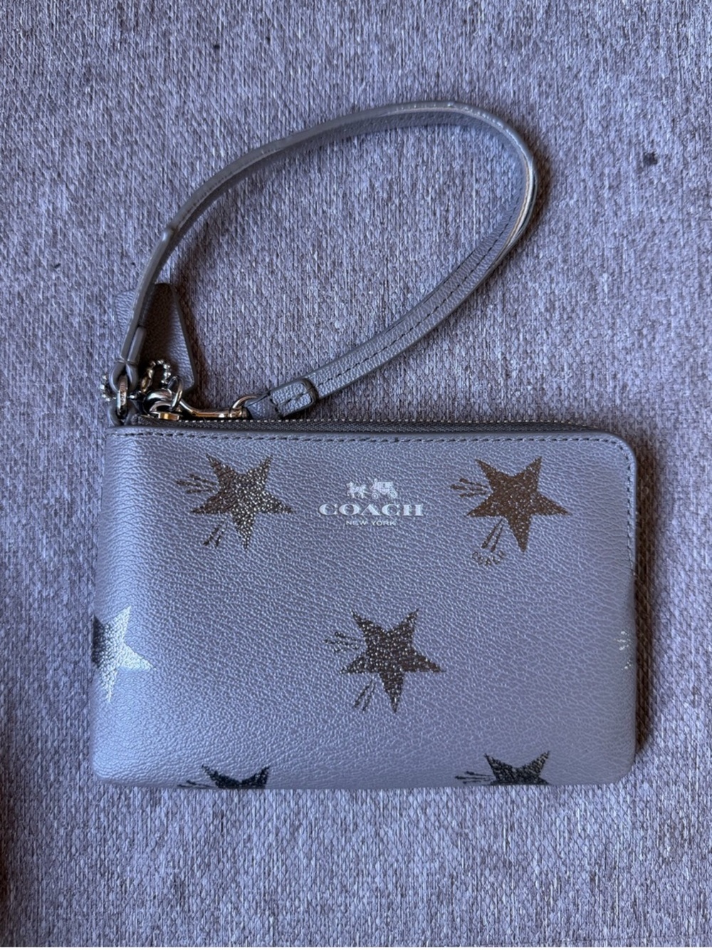 COACH Gray Leather Star Print Wristlet